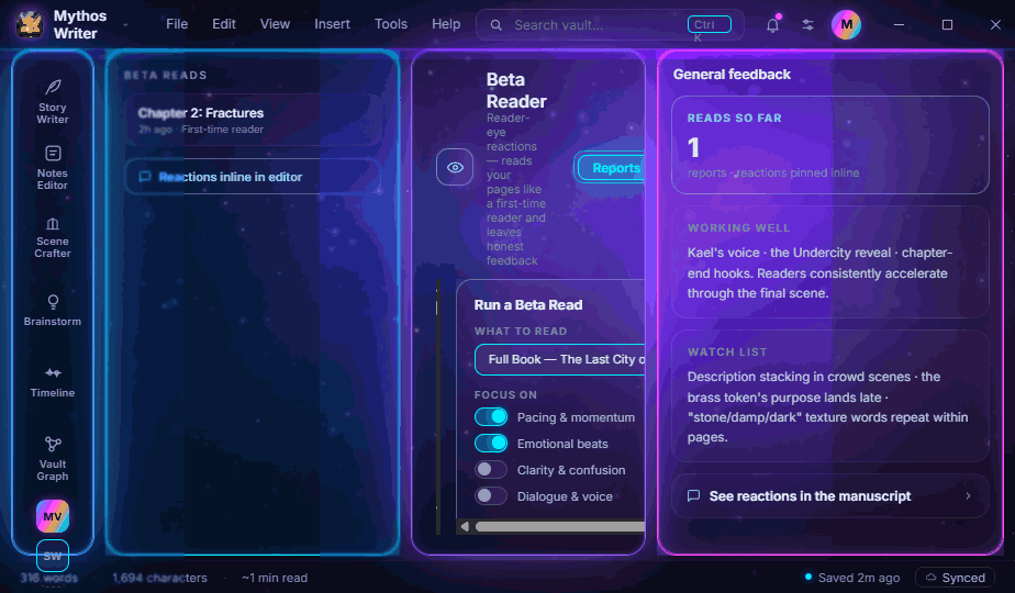 Mythos Writer AI agents settings panel